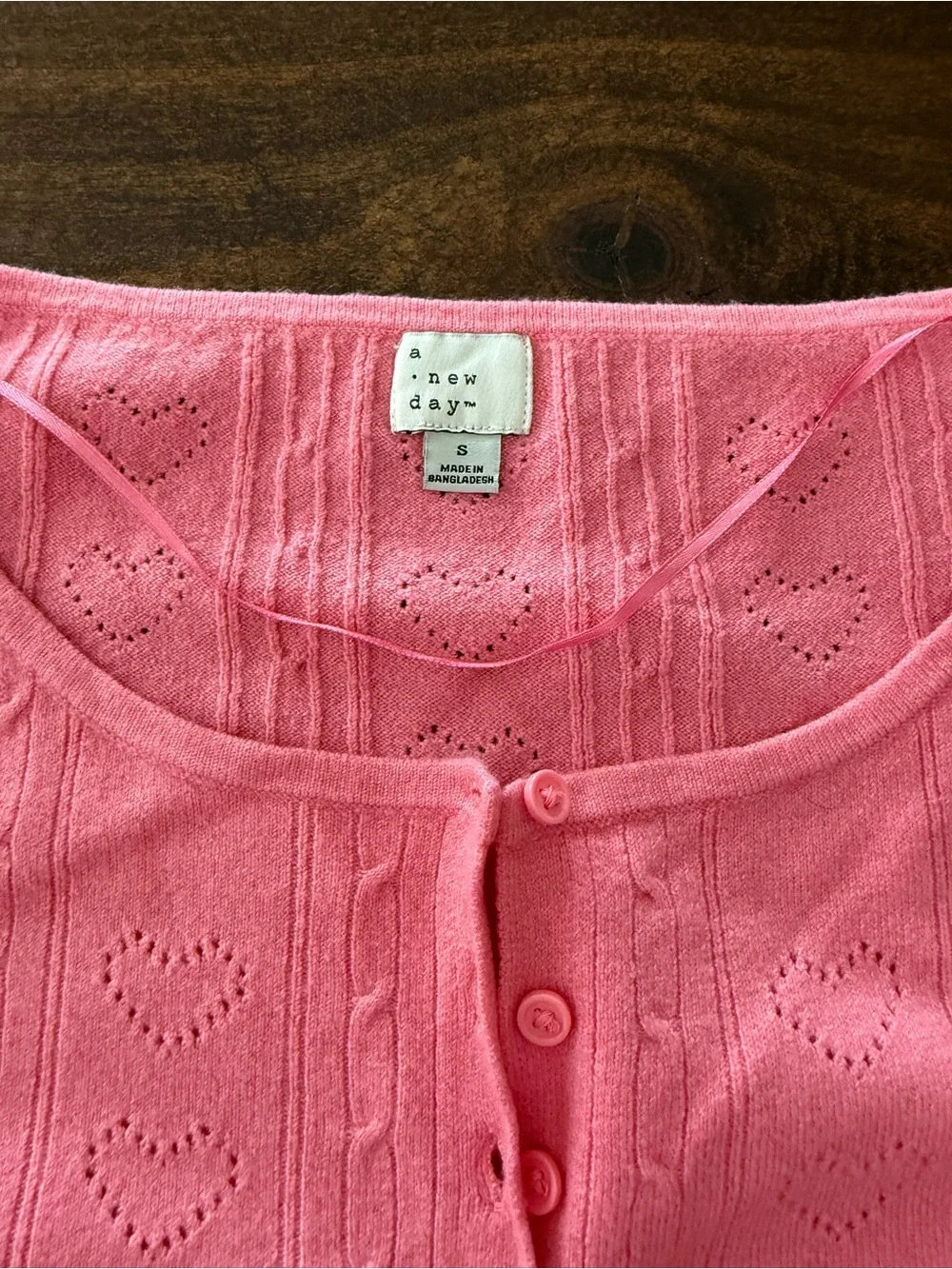 a new day Pink Heart-Pattern Button Cardigan - Picture 6 of 6